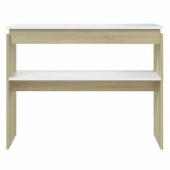 VidaXL Table console Blanc et chêne sonoma 102x30x80 cm Aggloméré -Tables d'appoint Soldes image 4 808328