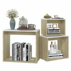 VidaXL Tables gigognes 3 pcs Blanc et chêne sonoma Aggloméré 9 VidaXL Tables gigognes 3 pcs Blanc et chêne sonoma Aggloméré -Tables d'appoint Soldes image 4 808581