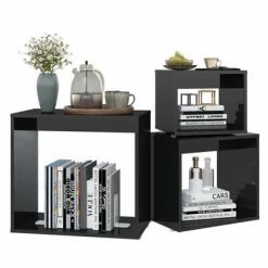 VidaXL Tables gigognes 3 pcs Noir brillant Aggloméré -Tables d'appoint Soldes image 4 808583