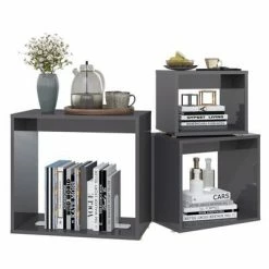 VidaXL Tables gigognes 3 pcs Gris brillant Aggloméré -Tables d'appoint Soldes image 4 808584