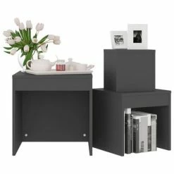 VidaXL Tables gigognes 3 pcs Gris Aggloméré -Tables d'appoint Soldes image 4 808596