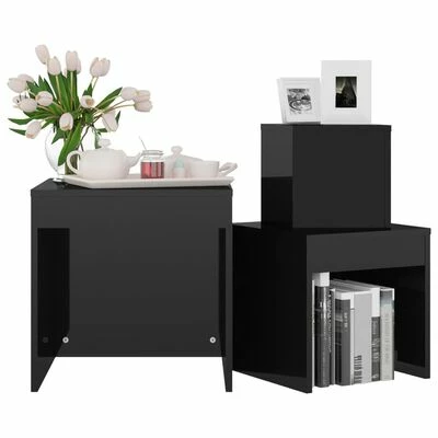 VidaXL Tables gigognes 3 pcs Noir brillant Aggloméré 4 VidaXL Tables gigognes 3 pcs Noir brillant Aggloméré – Image 4