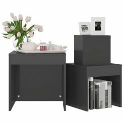 VidaXL Tables gigognes 3 pcs Gris brillant Aggloméré 9 VidaXL Tables gigognes 3 pcs Gris brillant Aggloméré -Tables d'appoint Soldes image 4 808602