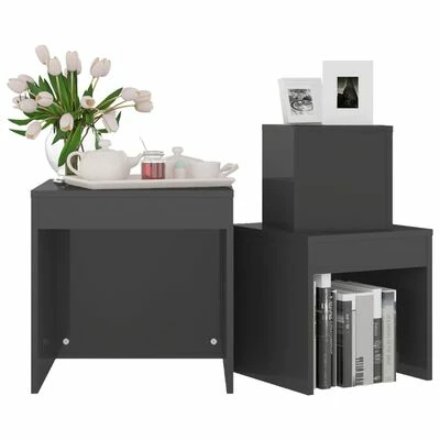 VidaXL Tables gigognes 3 pcs Gris brillant Aggloméré 4 VidaXL Tables gigognes 3 pcs Gris brillant Aggloméré – Image 4