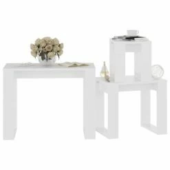 VidaXL Tables gigognes 3 pcs Blanc Bois d'ingénierie -Tables d'appoint Soldes image 4 808603