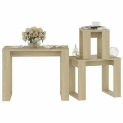 VidaXL Tables gigognes 3 pcs Chêne sonoma Bois d'ingénierie -Tables d'appoint Soldes image 4 808606