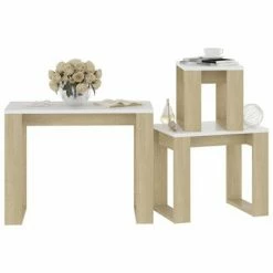 VidaXL Tables gigognes 3 pcs Chêne sonoma et blanc Bois d'ingénierie -Tables d'appoint Soldes image 4 808608