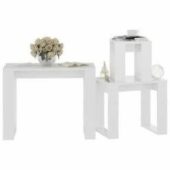 VidaXL Tables gigognes 3 pcs Blanc brillant Bois d'ingénierie -Tables d'appoint Soldes image 4 808609