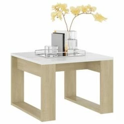 VidaXL Table d'appoint Blanc et chêne sonoma 50x50x35 cm Aggloméré -Tables d'appoint Soldes image 4 808626