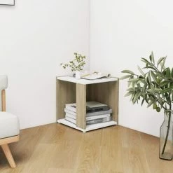 VidaXL Table d'appoint Blanc et chêne sonoma 33x33x34,5 cm Aggloméré -Tables d'appoint Soldes image 4 809013