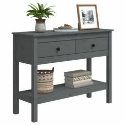 VidaXL Table console Gris 100x35x75 cm Bois massif de pin -Tables d'appoint Soldes image 4 814626