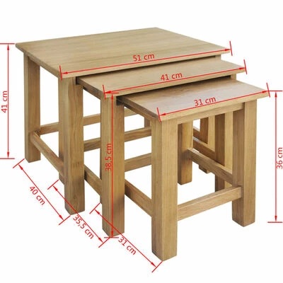 VidaXL Tables gigognes 3 pcs Bois de chêne massif 5 VidaXL Tables gigognes 3 pcs Bois de chêne massif – Image 5