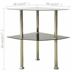 VidaXL Table 2 niveaux Transparent et noir 38x38x50 cm Verre trempé -Tables d'appoint Soldes image 5 322794