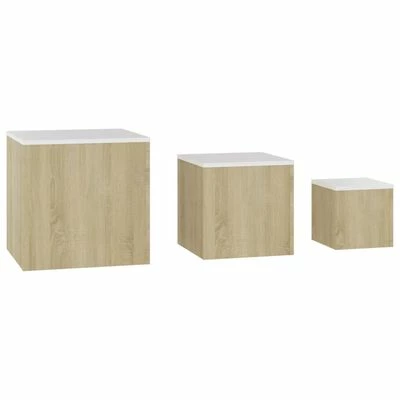 VidaXL Tables d'appoint 3 pcs Blanc et chêne sonoma Aggloméré 5 VidaXL Tables d'appoint 3 pcs Blanc et chêne sonoma Aggloméré – Image 5