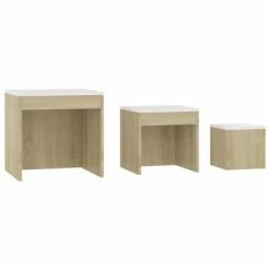 VidaXL Tables gigognes 3 pcs Blanc et chêne sonoma Aggloméré 10 VidaXL Tables gigognes 3 pcs Blanc et chêne sonoma Aggloméré -Tables d'appoint Soldes image 5 808599