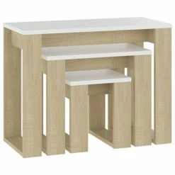 VidaXL Tables gigognes 3 pcs Chêne sonoma et blanc Bois d'ingénierie -Tables d'appoint Soldes image 5 808608