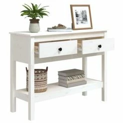 VidaXL Table console Blanc 100x35x75 cm Bois massif de pin -Tables d'appoint Soldes image 5 814625