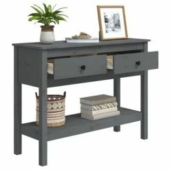 VidaXL Table console Gris 100x35x75 cm Bois massif de pin -Tables d'appoint Soldes image 5 814626
