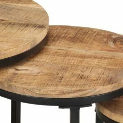 VidaXL Tables d'appoint 3 pcs Bois de manguier brut -Tables d'appoint Soldes image 6 320686