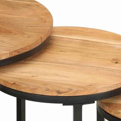 VidaXL Tables d'appoint 3 pcs Bois d'acacia solide 6 VidaXL Tables d'appoint 3 pcs Bois d'acacia solide – Image 6