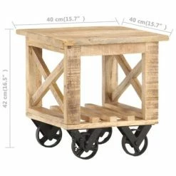 VidaXL Table d'appoint avec roues 40x40x42 cm Bois de manguier brut -Tables d'appoint Soldes image 6 320936