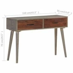 VidaXL Table console Gris 110x35x75 cm Bois de manguier massif brut -Tables d'appoint Soldes image 6 321807