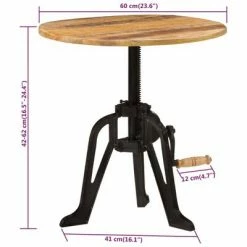 VidaXL Table d'appoint 60x(42-62) cm Bois massif de manguier et fonte -Tables d'appoint Soldes image 6 338452