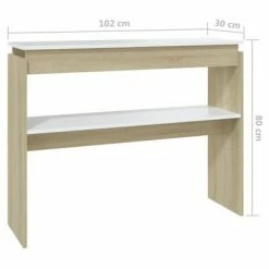 VidaXL Table console Blanc et chêne sonoma 102x30x80 cm Aggloméré -Tables d'appoint Soldes image 6 808328