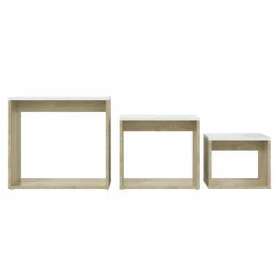 VidaXL Tables gigognes 3 pcs Blanc et chêne sonoma Aggloméré 6 VidaXL Tables gigognes 3 pcs Blanc et chêne sonoma Aggloméré – Image 6