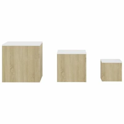 VidaXL Tables d'appoint 3 pcs Blanc et chêne sonoma Aggloméré 6 VidaXL Tables d'appoint 3 pcs Blanc et chêne sonoma Aggloméré – Image 6