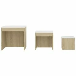 VidaXL Tables gigognes 3 pcs Blanc et chêne sonoma Aggloméré 11 VidaXL Tables gigognes 3 pcs Blanc et chêne sonoma Aggloméré -Tables d'appoint Soldes image 6 808599